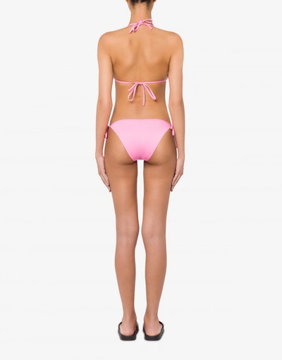 Shop Moschino Gold Logo Bikini Top In Pink