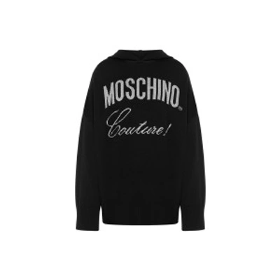 Shop Moschino Hooded Wool Sweater In Black