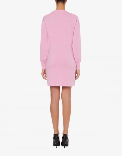 Shop Moschino Teddy Studs Wool Dress In Pink