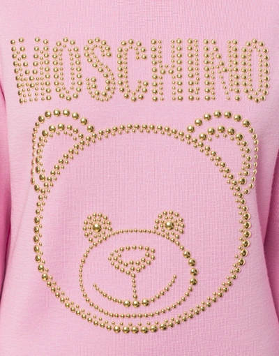 Shop Moschino Teddy Studs Wool Dress In Pink