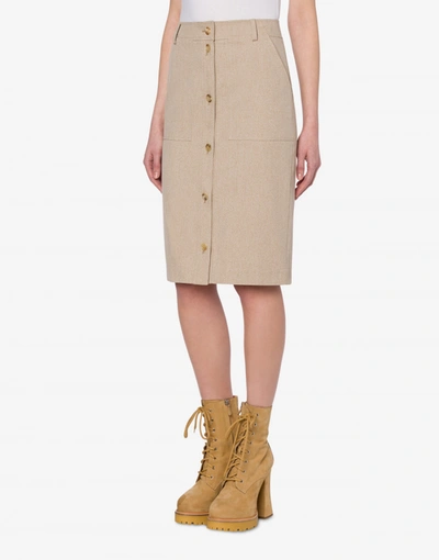 Shop Moschino Safari Gabardine Skirt In Light Brown