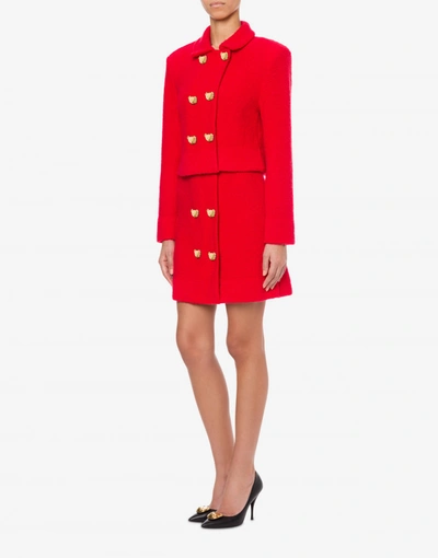 Shop Moschino Teddy Buttons Bouclé Jacket In Red