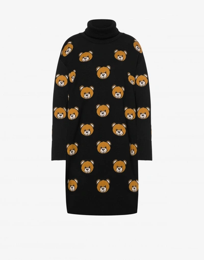 Shop Moschino Allover Teddy Bear Knit Dress In Black