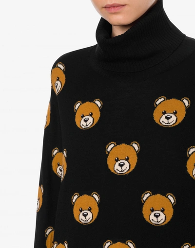 Shop Moschino Allover Teddy Bear Knit Dress In Black