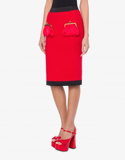 Shop Moschino Purse Pockets Wool Mat Skirt In Red
