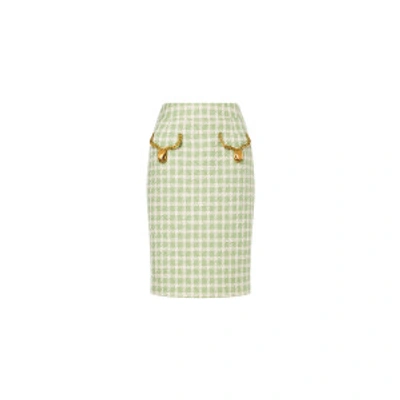 Shop Moschino Cowbells Two-tone Tweed Skirt In Light Green
