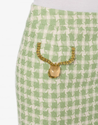 Shop Moschino Cowbells Two-tone Tweed Skirt In Light Green