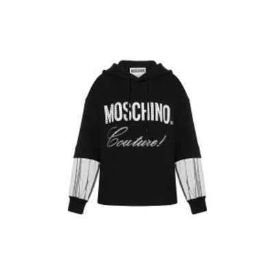 Shop Moschino Crystal Logo Cotton Sweatshirt In Black