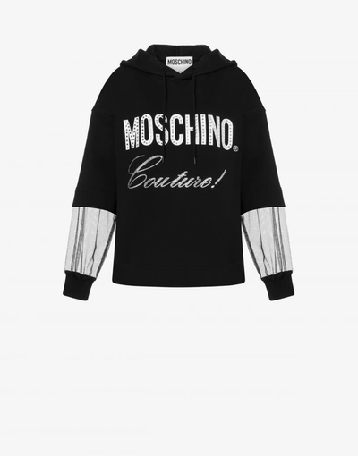 Shop Moschino Crystal Logo Cotton Sweatshirt In Black