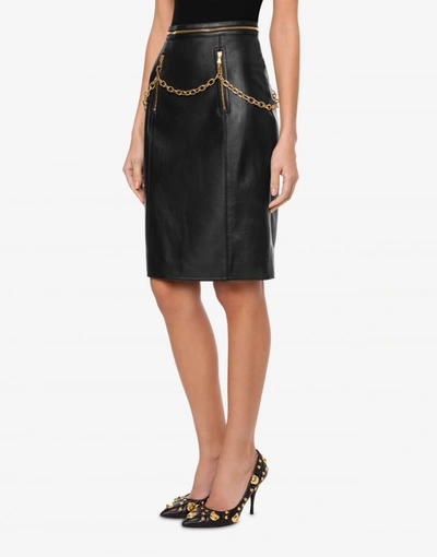 Shop Moschino Nappa Leather Skirt With Chain In Black