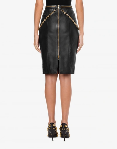 Shop Moschino Nappa Leather Skirt With Chain In Black