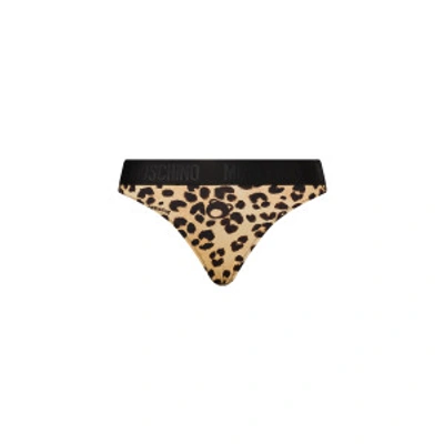 Shop Moschino All-over Teddy Leo Stretch Thong In Beige