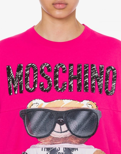 Shop Moschino Teddy Bear Jersey Dress In Fuchsia