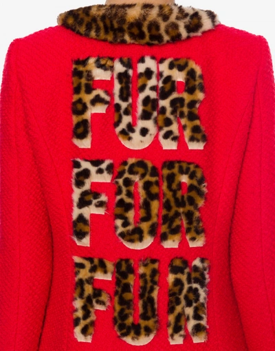 Shop Moschino Leopard Print Detail Bouclé Coat In Red