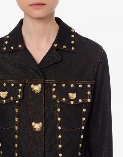 Shop Moschino Teddy Studs Stretch Denim Jacket In Black