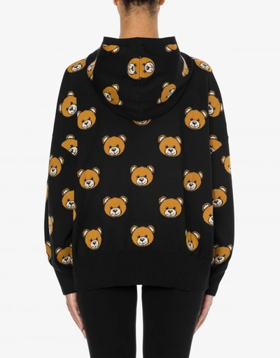 Shop Moschino Allover Teddy Bear Hooded Sweater In Black