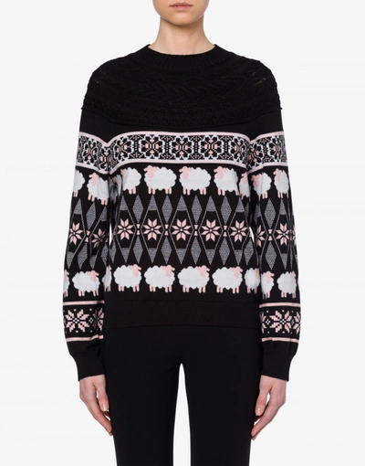 Shop Boutique Moschino Sheep Fair Isle Sweater In Black