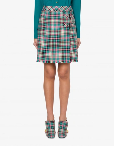 Shop Boutique Moschino Check Skirt With Frogs In Teal