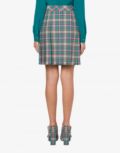 Shop Boutique Moschino Check Skirt With Frogs In Teal