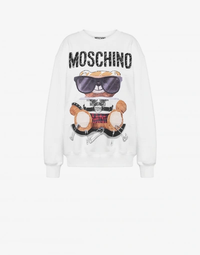 Shop Moschino Mixed Teddy Bear Cotton Sweatshirt In White