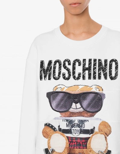 Shop Moschino Mixed Teddy Bear Cotton Sweatshirt In White