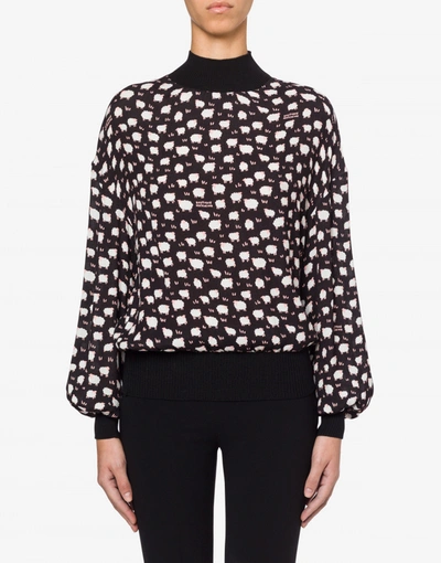 Shop Boutique Moschino Sweet Sheep Viscose Blouse In Black
