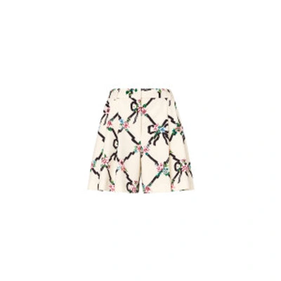Shop Boutique Moschino Floral Argyle Cady Shorts In Ivory