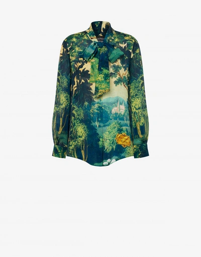 Shop Boutique Moschino Landscape Silk And Viscose Shirt In Green