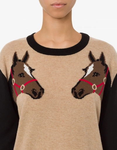 Shop Boutique Moschino Extrafine Merino Wool Horses Dress In Beige