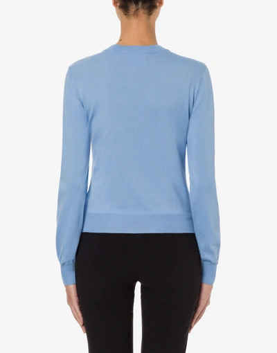 Shop Boutique Moschino Bridle Bow Stretch Viscose Sweater In Light Blue