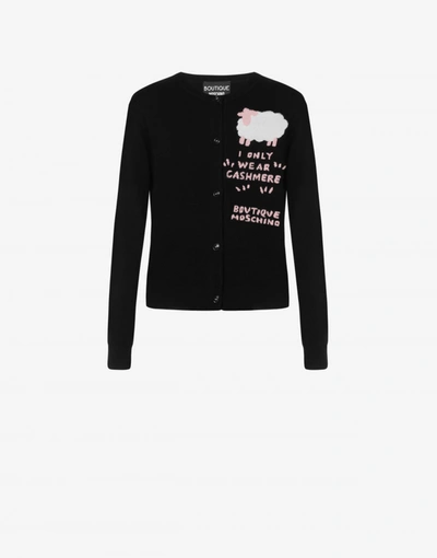 Shop Boutique Moschino Sheep Cashmere Blend Cardigan In Black