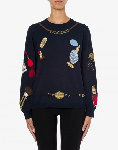 Shop Boutique Moschino Riding Kit Stretch Viscose Sweater In Dark Blue