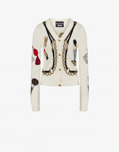 Shop Boutique Moschino Riding Kit Stretch Viscose Cardigan In Ivory
