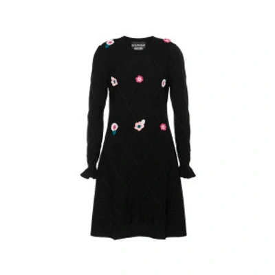 Shop Boutique Moschino Extra-fine Merino Wool Dress With Flowers In Black