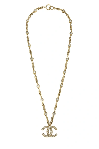 Pre-owned Chanel Gold Crystal 'cc' Long Necklace