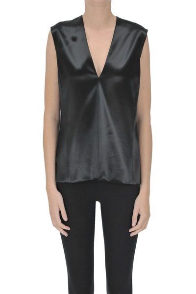 Shop Jil Sander Structured Satin Top In Black