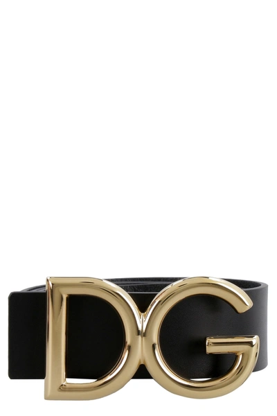 Shop Dolce & Gabbana Monogram Logo Buckle Belt In Black