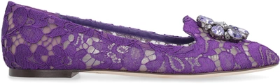 Shop Dolce & Gabbana Vally Taormina Lace Ballerina Flats In Purple