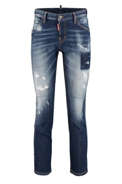 Shop Dsquared2 Distressed Faded Cropped Jeans In Blue