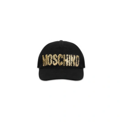 Shop Moschino Painted Logo Canvas Hat In Black