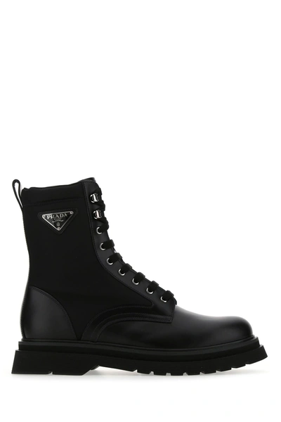 Shop Prada Black Leather And Re-nylon Boots  Black  Uomo 7