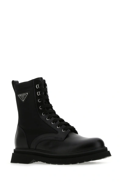 Shop Prada Black Leather And Re-nylon Boots  Black  Uomo 7