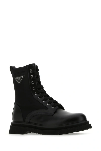 Prada Logo-plaque Panelled Ankle Boots