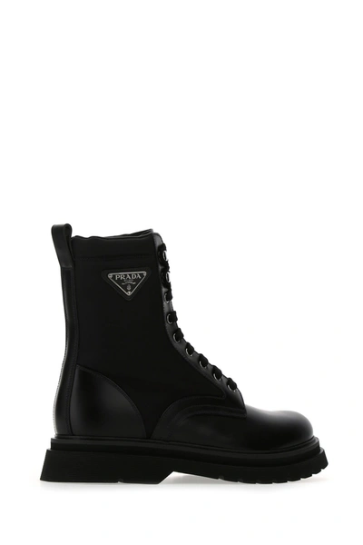 Shop Prada Black Leather And Re-nylon Boots  Black  Uomo 7