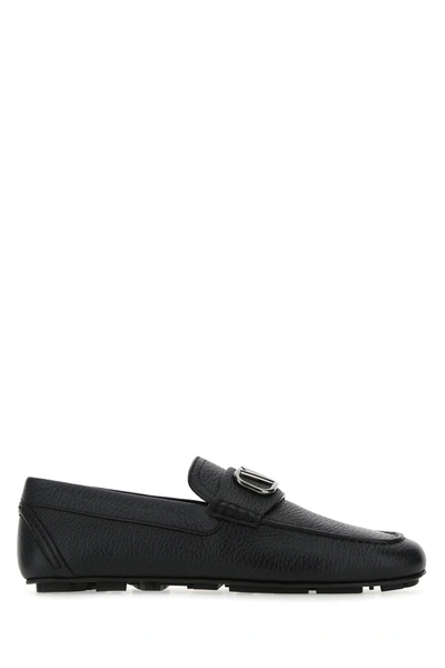 Shop Valentino Black Leather Vlogo Signature Loafers  Nd  Garavani Uomo 39