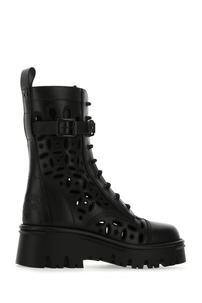 Shop Valentino Black Leather Atelier Shoes 08 Boots  Black  Garavani Donna 36
