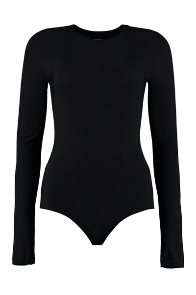 Shop Maison Margiela Long Sleeved Jersey Bodysuit In Black