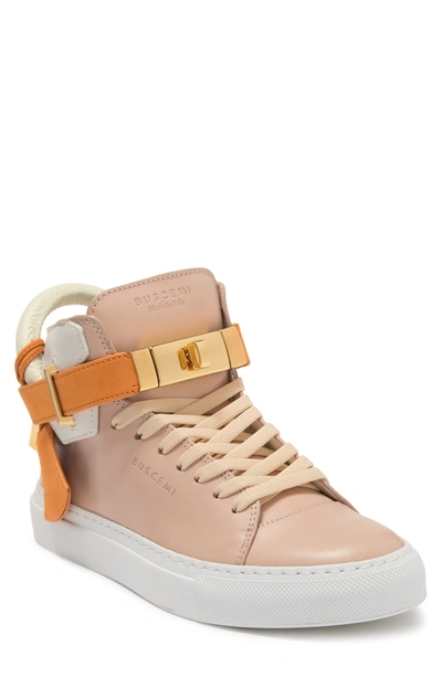 Shop Buscemi 100mm Leather High Top Sneaker In Nude Trio