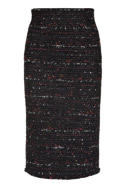 Shop Alexander Mcqueen Tweed Frayed Hem Pencil Skirt In Black