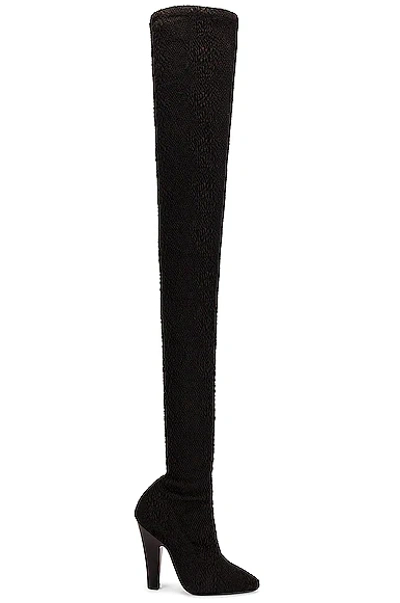 Saint Laurent 68 Over The Knee Stretch Boots In Noir